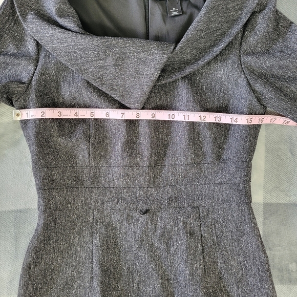 WHBM Gray Tweed Classic Knee Length 3/4 Sleeve Statement Collar Dress Size 6 - Picture 9 of 10